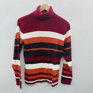 Madison & Max Womens Size XL Ribbed 90s Knit Striped Turtleneck Sweater in Red